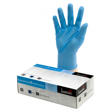 Bastion Nitrile Biodegradable P/F Blue Gloves Small